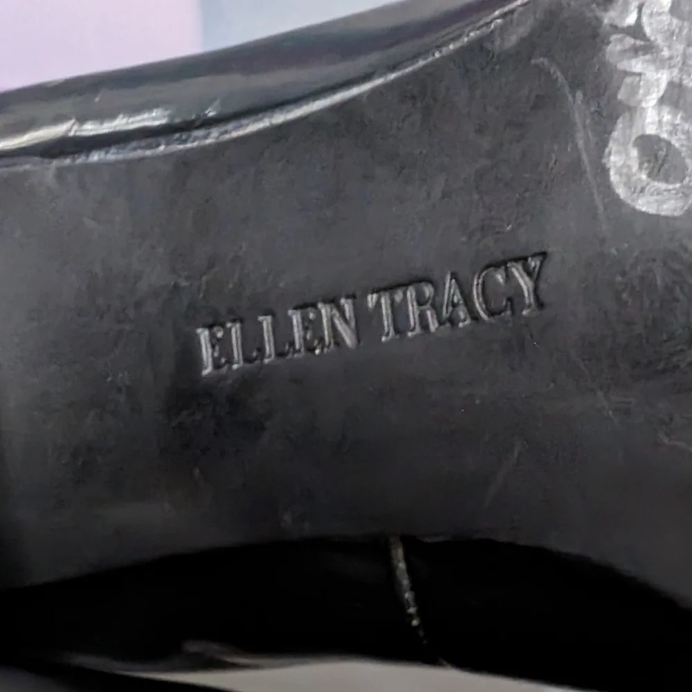 Ellen Tracy 7.5 calf hyde toe patent leather penny loafer pumps‎ 3